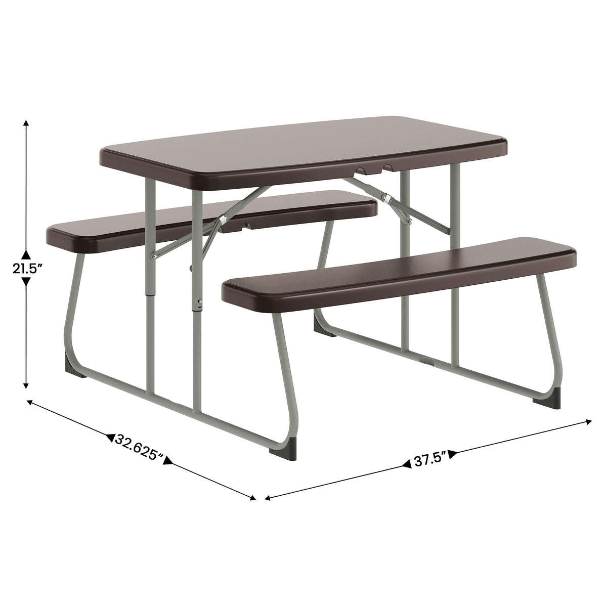 Paige Easy-Fold Brown Folding Plastic Kids Outdoor Picnic Table and Benches - Commercial Grade - Seating for 4 Kids