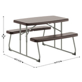 Paige Easy-Fold Brown Folding Plastic Kids Outdoor Picnic Table and Benches - Commercial Grade - Seating for 4 Kids