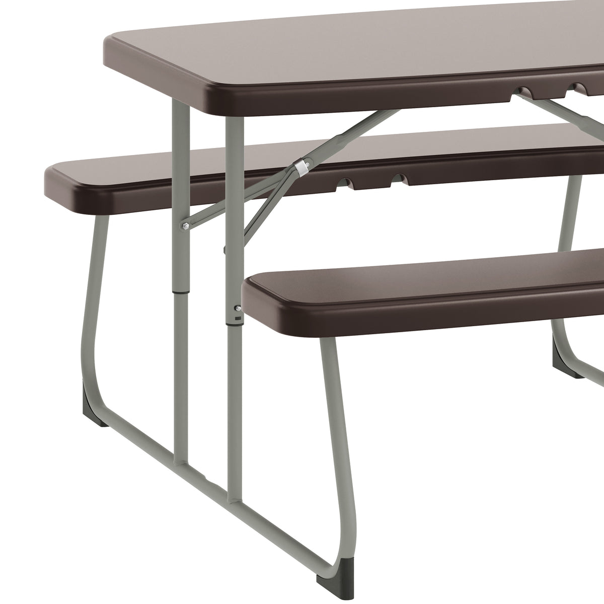 Paige Easy-Fold Brown Folding Plastic Kids Outdoor Picnic Table and Benches - Commercial Grade - Seating for 4 Kids