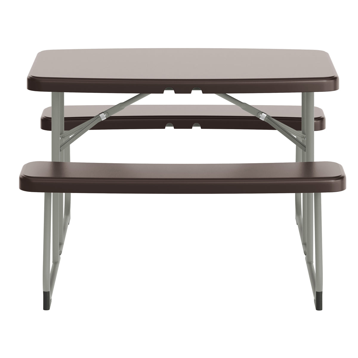 Paige Easy-Fold Brown Folding Plastic Kids Outdoor Picnic Table and Benches - Commercial Grade - Seating for 4 Kids