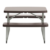 Paige Easy-Fold Brown Folding Plastic Kids Outdoor Picnic Table and Benches - Commercial Grade - Seating for 4 Kids