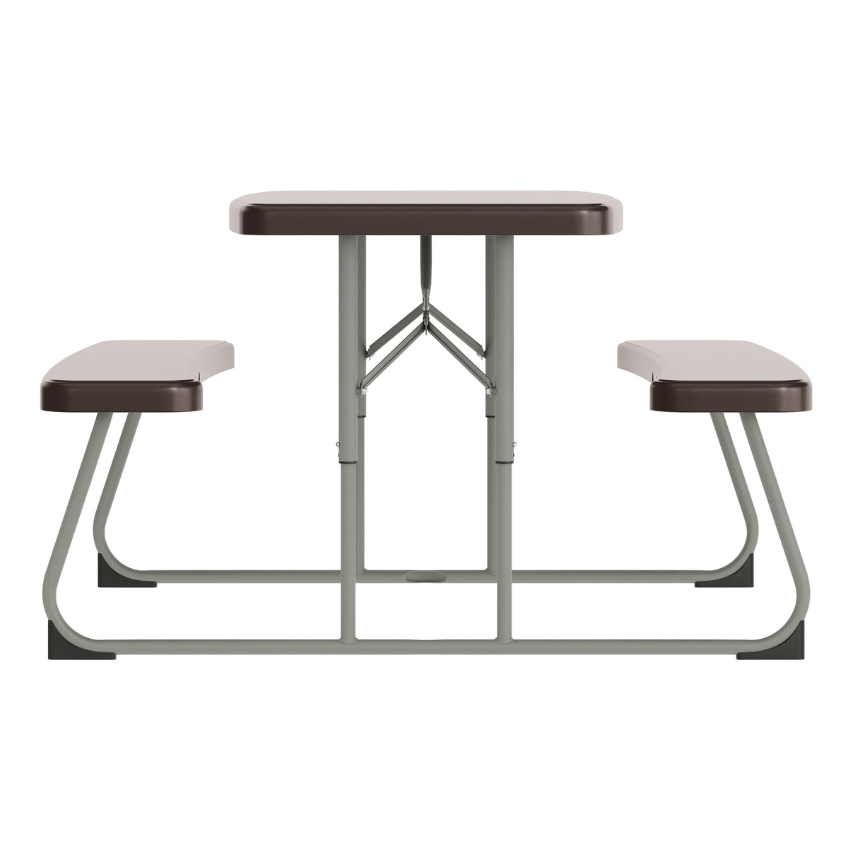 Paige Easy-Fold Brown Folding Plastic Kids Outdoor Picnic Table and Benches - Commercial Grade - Seating for 4 Kids