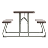 Paige Easy-Fold Brown Folding Plastic Kids Outdoor Picnic Table and Benches - Commercial Grade - Seating for 4 Kids