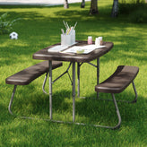 Paige Easy-Fold Brown Folding Plastic Kids Outdoor Picnic Table and Benches - Commercial Grade - Seating for 4 Kids