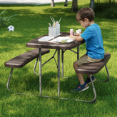 Paige Easy-Fold Brown Folding Plastic Kids Outdoor Picnic Table and Benches - Commercial Grade - Seating for 4 Kids