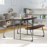 Paige Easy-Fold Brown Folding Plastic Kids Outdoor Picnic Table and Benches - Commercial Grade - Seating for 4 Kids