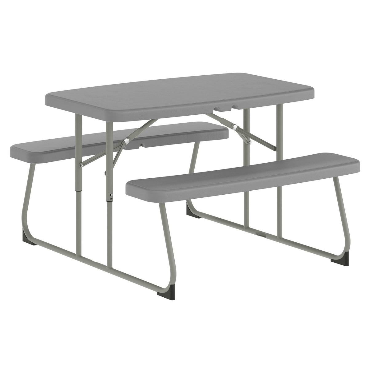 Paige Easy-Fold Gray Folding Plastic Kids Outdoor Picnic Table and Benches - Commercial Grade - Seating for 4 Kids