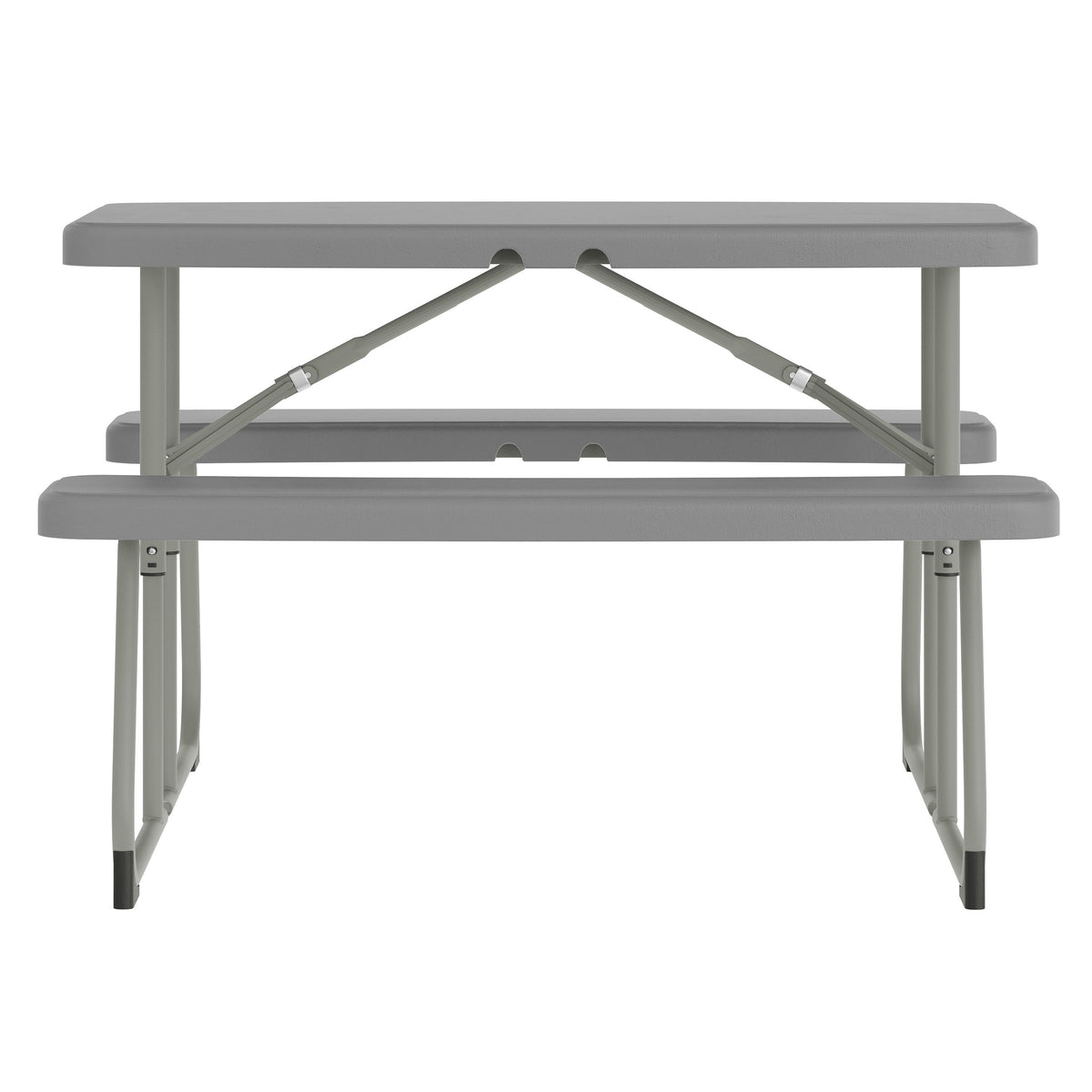 Paige Easy-Fold Gray Folding Plastic Kids Outdoor Picnic Table and Benches - Commercial Grade - Seating for 4 Kids