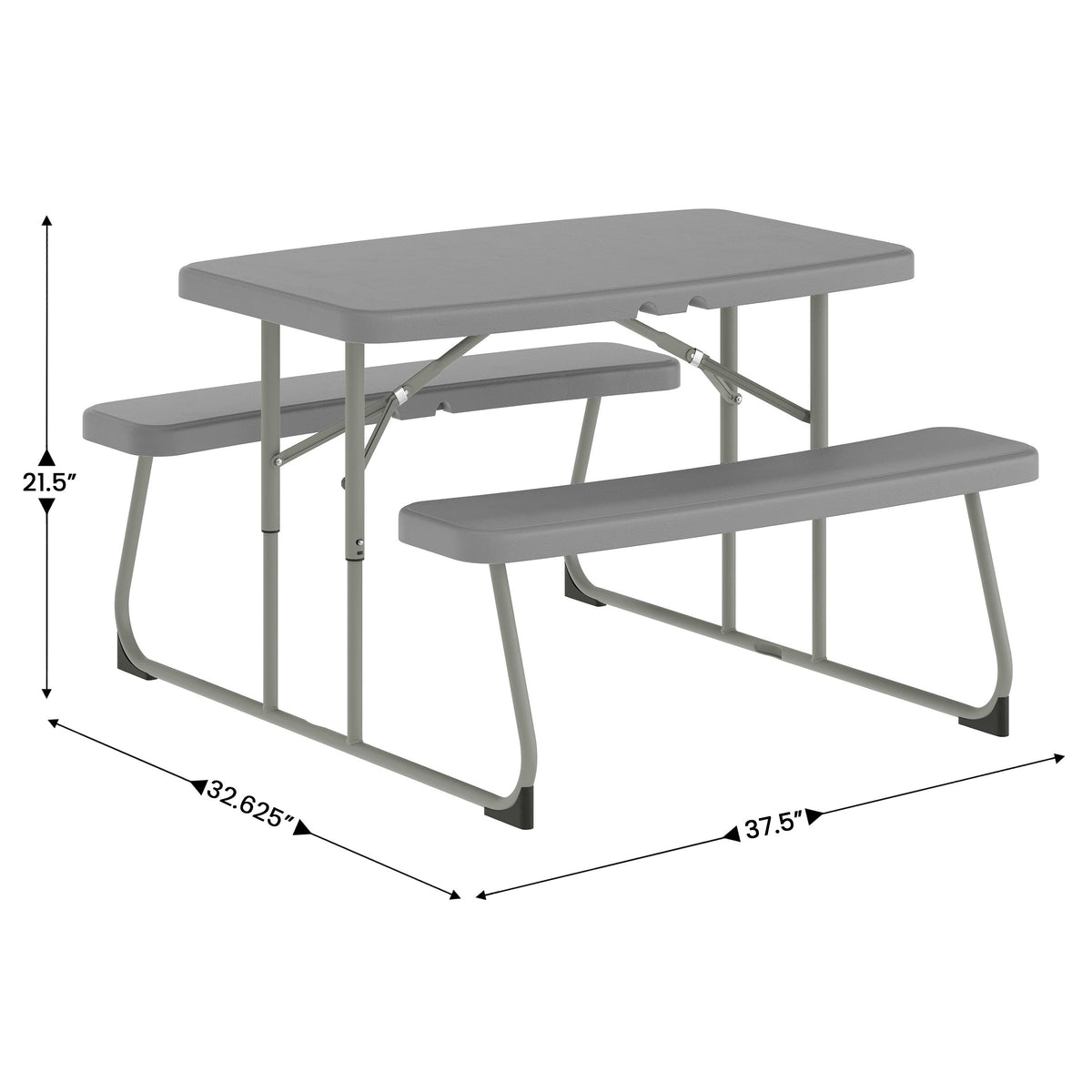 Paige Easy-Fold Gray Folding Plastic Kids Outdoor Picnic Table and Benches - Commercial Grade - Seating for 4 Kids