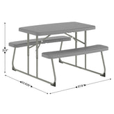 Paige Easy-Fold Gray Folding Plastic Kids Outdoor Picnic Table and Benches - Commercial Grade - Seating for 4 Kids