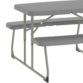 Paige Easy-Fold Gray Folding Plastic Kids Outdoor Picnic Table and Benches - Commercial Grade - Seating for 4 Kids