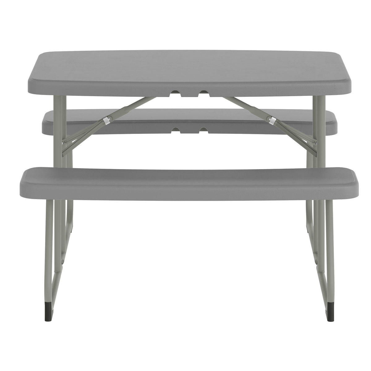Paige Easy-Fold Gray Folding Plastic Kids Outdoor Picnic Table and Benches - Commercial Grade - Seating for 4 Kids