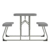 Paige Easy-Fold Gray Folding Plastic Kids Outdoor Picnic Table and Benches - Commercial Grade - Seating for 4 Kids
