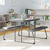 Paige Easy-Fold Gray Folding Plastic Kids Outdoor Picnic Table and Benches - Commercial Grade - Seating for 4 Kids