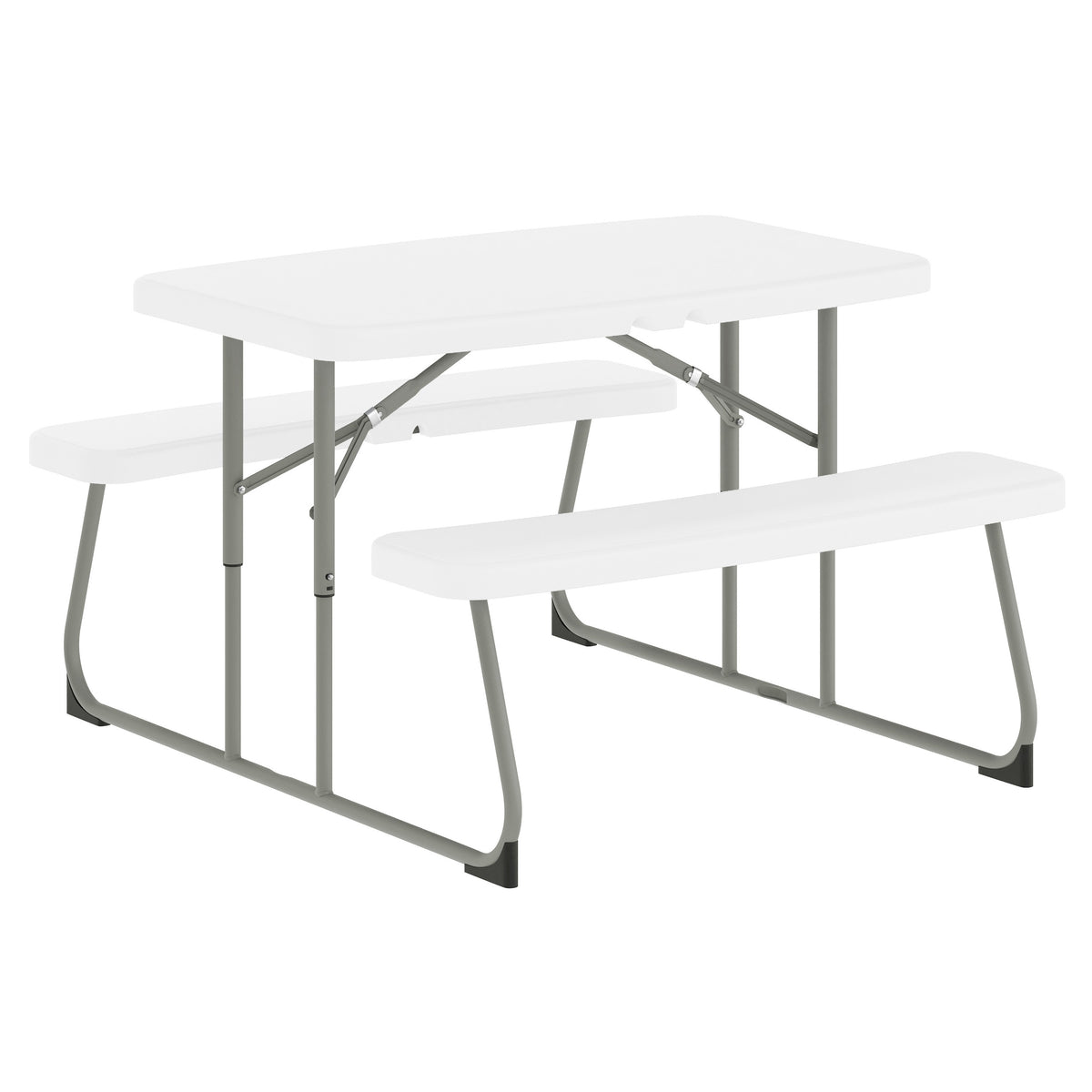 Paige Easy-Fold White Folding Plastic Kids Outdoor Picnic Table and Benches - Commercial Grade - Seating for 4 Kids