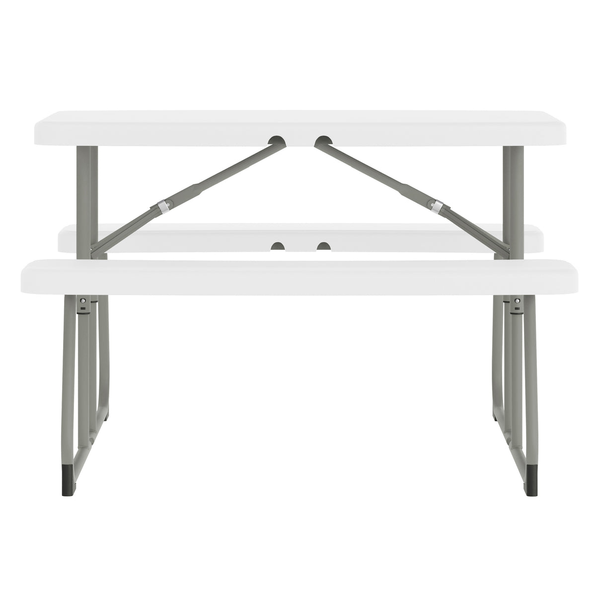Paige Easy-Fold White Folding Plastic Kids Outdoor Picnic Table and Benches - Commercial Grade - Seating for 4 Kids
