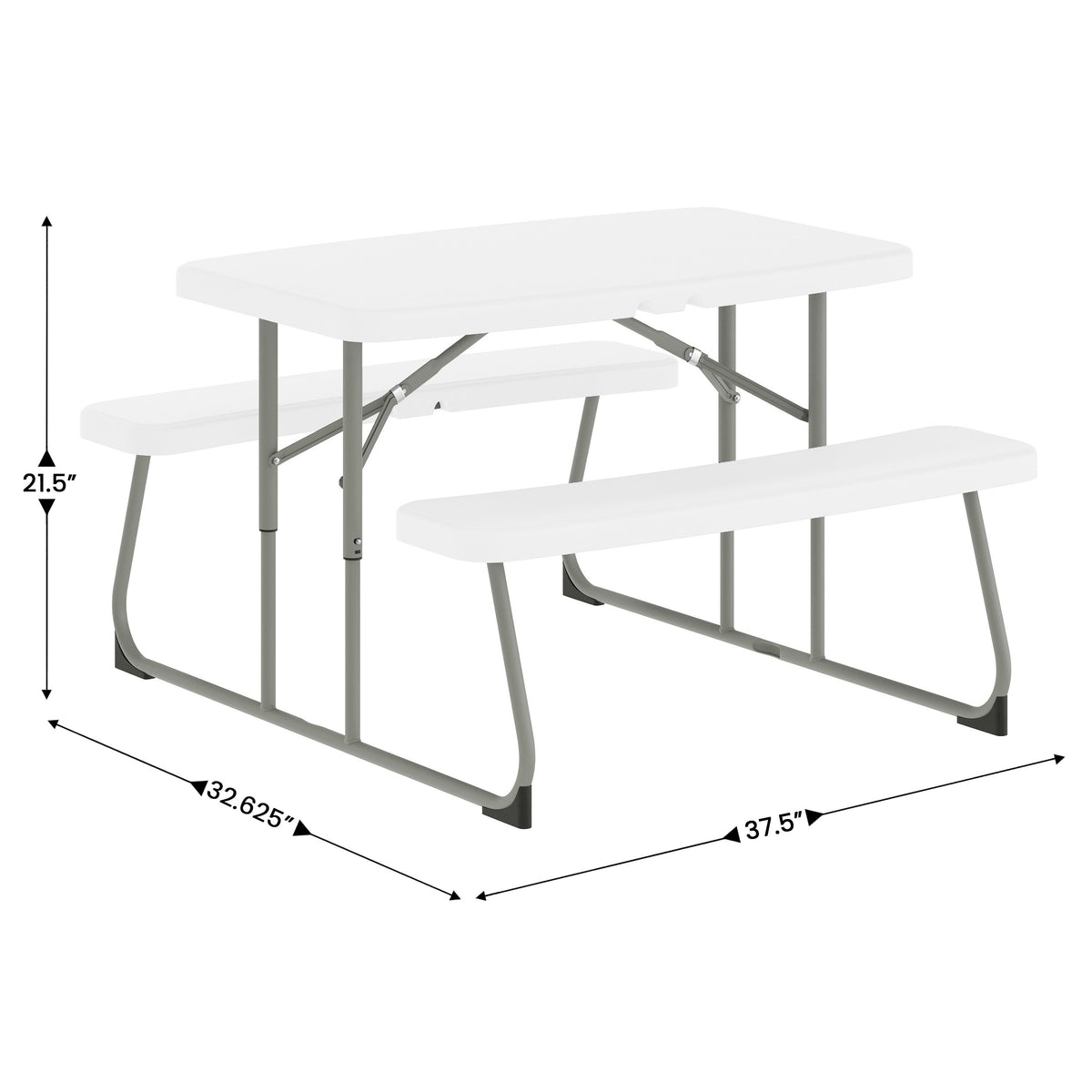 Paige Easy-Fold White Folding Plastic Kids Outdoor Picnic Table and Benches - Commercial Grade - Seating for 4 Kids