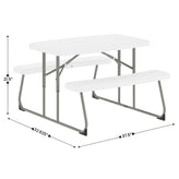 Paige Easy-Fold White Folding Plastic Kids Outdoor Picnic Table and Benches - Commercial Grade - Seating for 4 Kids