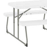 Paige Easy-Fold White Folding Plastic Kids Outdoor Picnic Table and Benches - Commercial Grade - Seating for 4 Kids