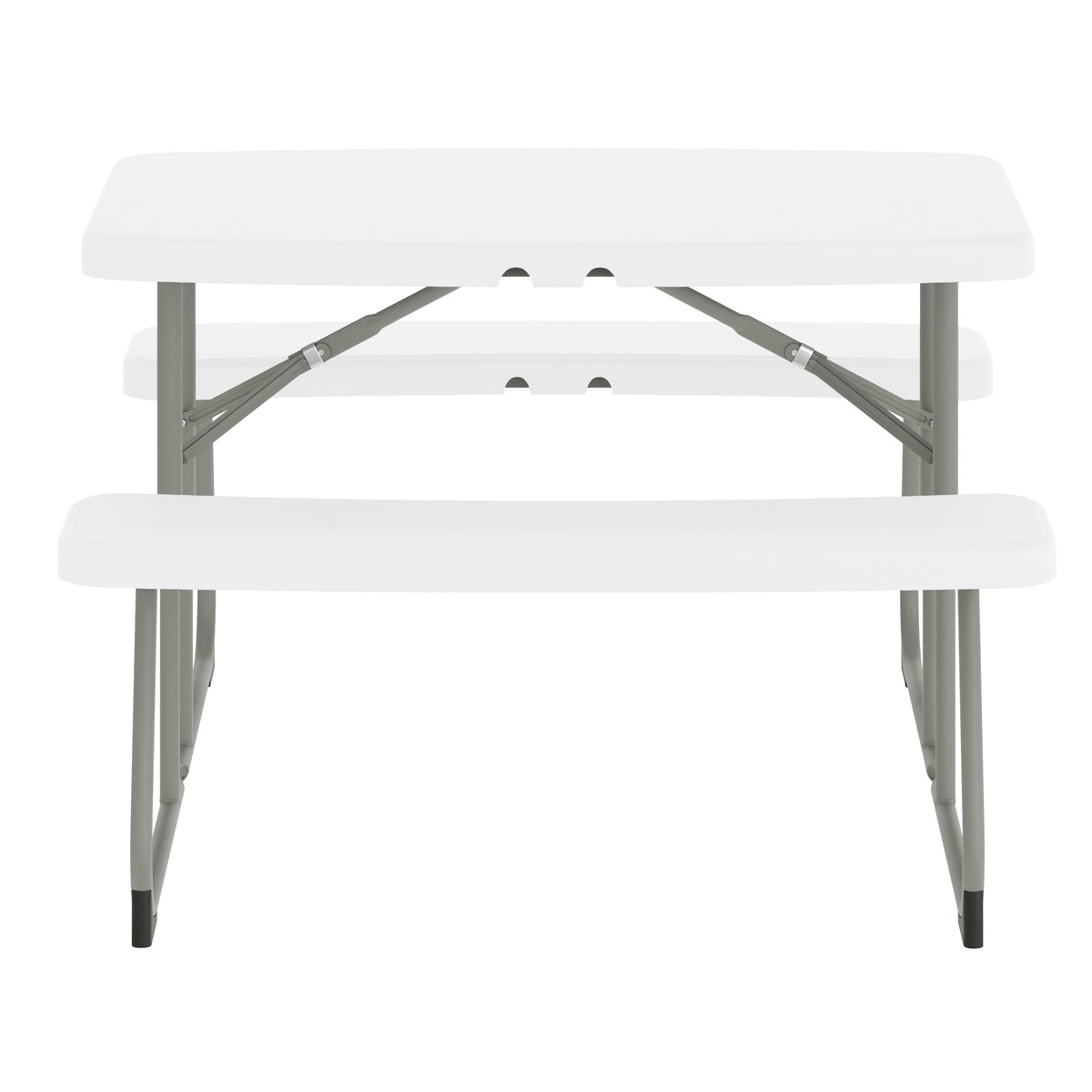 Paige Easy-Fold White Folding Plastic Kids Outdoor Picnic Table and Benches - Commercial Grade - Seating for 4 Kids