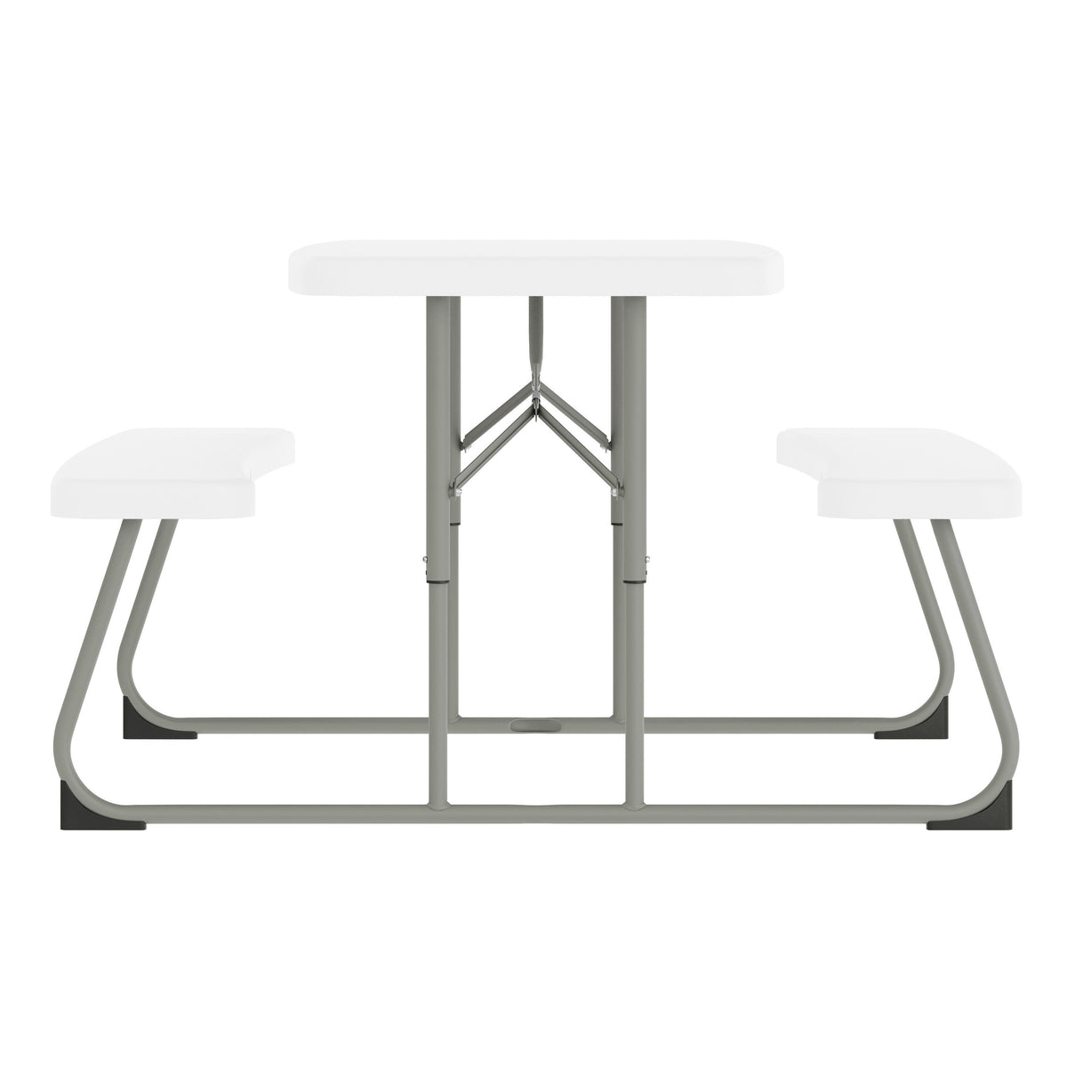 Paige Easy-Fold White Folding Plastic Kids Outdoor Picnic Table and Benches - Commercial Grade - Seating for 4 Kids