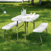 Paige Easy-Fold White Folding Plastic Kids Outdoor Picnic Table and Benches - Commercial Grade - Seating for 4 Kids