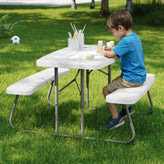 Paige Easy-Fold White Folding Plastic Kids Outdoor Picnic Table and Benches - Commercial Grade - Seating for 4 Kids
