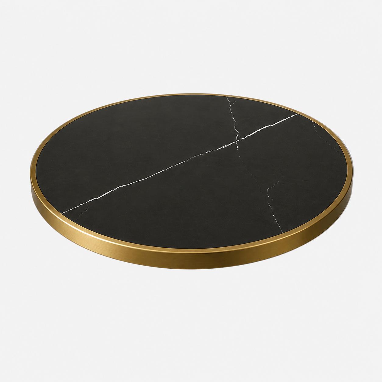 1-1/8" Marbled Black Sintered Stone Outdoor Table Tops with Gold Edge