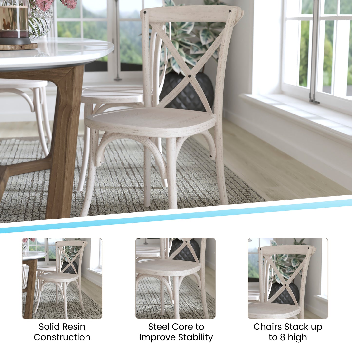 2-Pack Advantage Hand Stained White Resin X-Back Chair