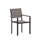 Finch Commercial Grade Stackable Arm Chair with Faux Teak Poly Slats and Metal Frame
