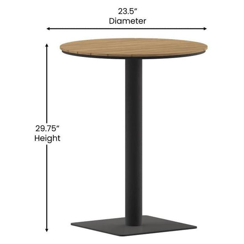 Finch Commercial Grade Round 24in Table with Faux Teak Poly Slats and S ...