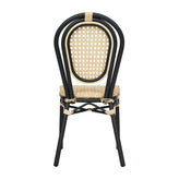 Cannes Indoor/Outdoor Commercial Thonet Bistro Stacking Chair, Natural PE Cane Rattan and Black Aluminum Frame