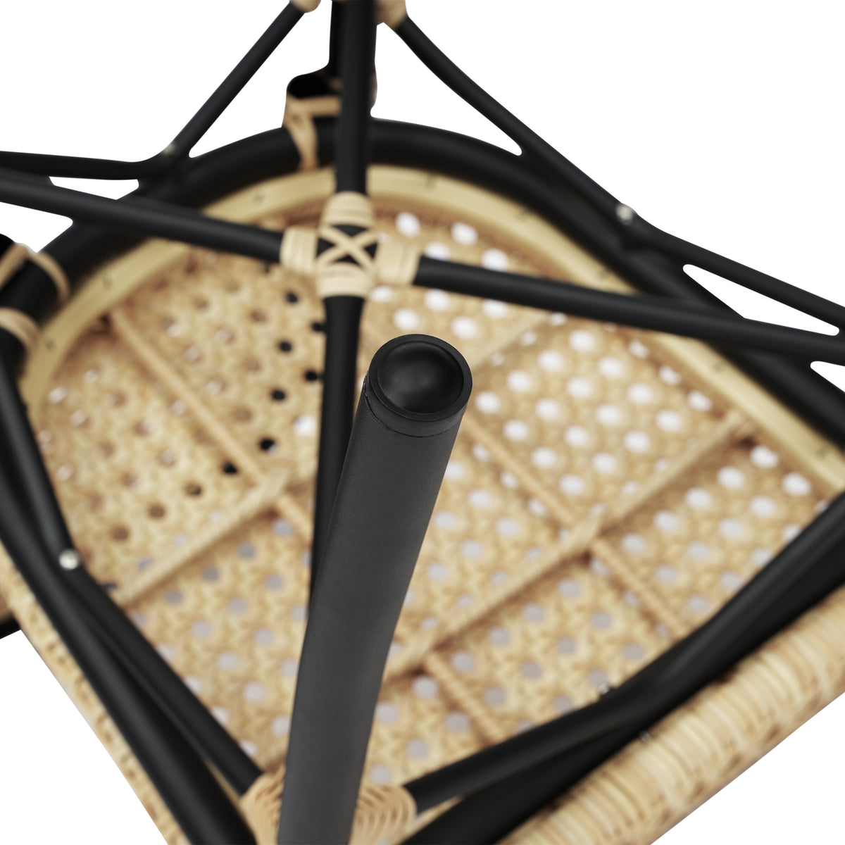 Cannes Indoor/Outdoor Commercial Thonet Bistro Stacking Chair, Natural PE Cane Rattan and Black Aluminum Frame