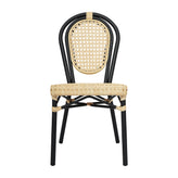 Cannes Indoor/Outdoor Commercial Thonet Bistro Stacking Chair, Natural PE Cane Rattan and Black Aluminum Frame