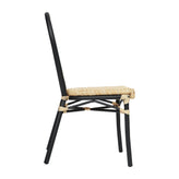 Cannes Indoor/Outdoor Commercial Thonet Bistro Stacking Chair, Natural PE Cane Rattan and Black Aluminum Frame