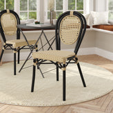 Cannes Indoor/Outdoor Commercial Thonet Bistro Stacking Chair, Natural PE Cane Rattan and Black Aluminum Frame