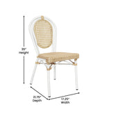Cannes Indoor/Outdoor Commercial Thonet Bistro Stacking Chair, Natural PE Cane Rattan and White Aluminum Frame