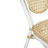 Cannes Indoor/Outdoor Commercial Thonet Bistro Stacking Chair, Natural PE Cane Rattan and White Aluminum Frame