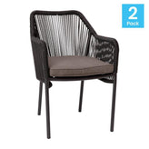 Kallie Set of 2 All-Weather Black Woven Stacking Club Chairs