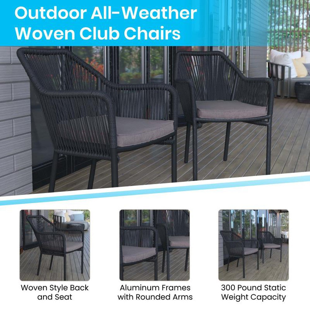 Kallie Set of 2 All-Weather Black Woven Stacking Club Chairs