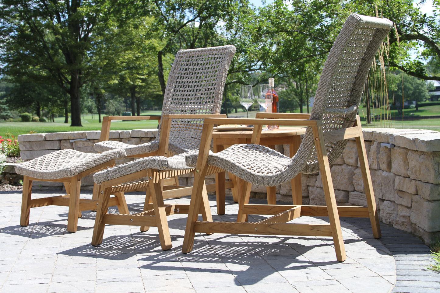 Teak and Nautical Outdoor Rope Ottoman