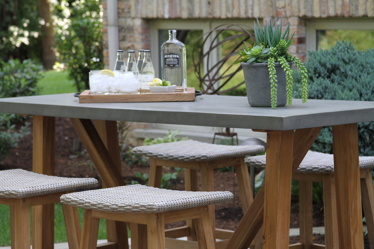 Teak and Grey Outdoor Composite Counter Height Table 70" x 30"