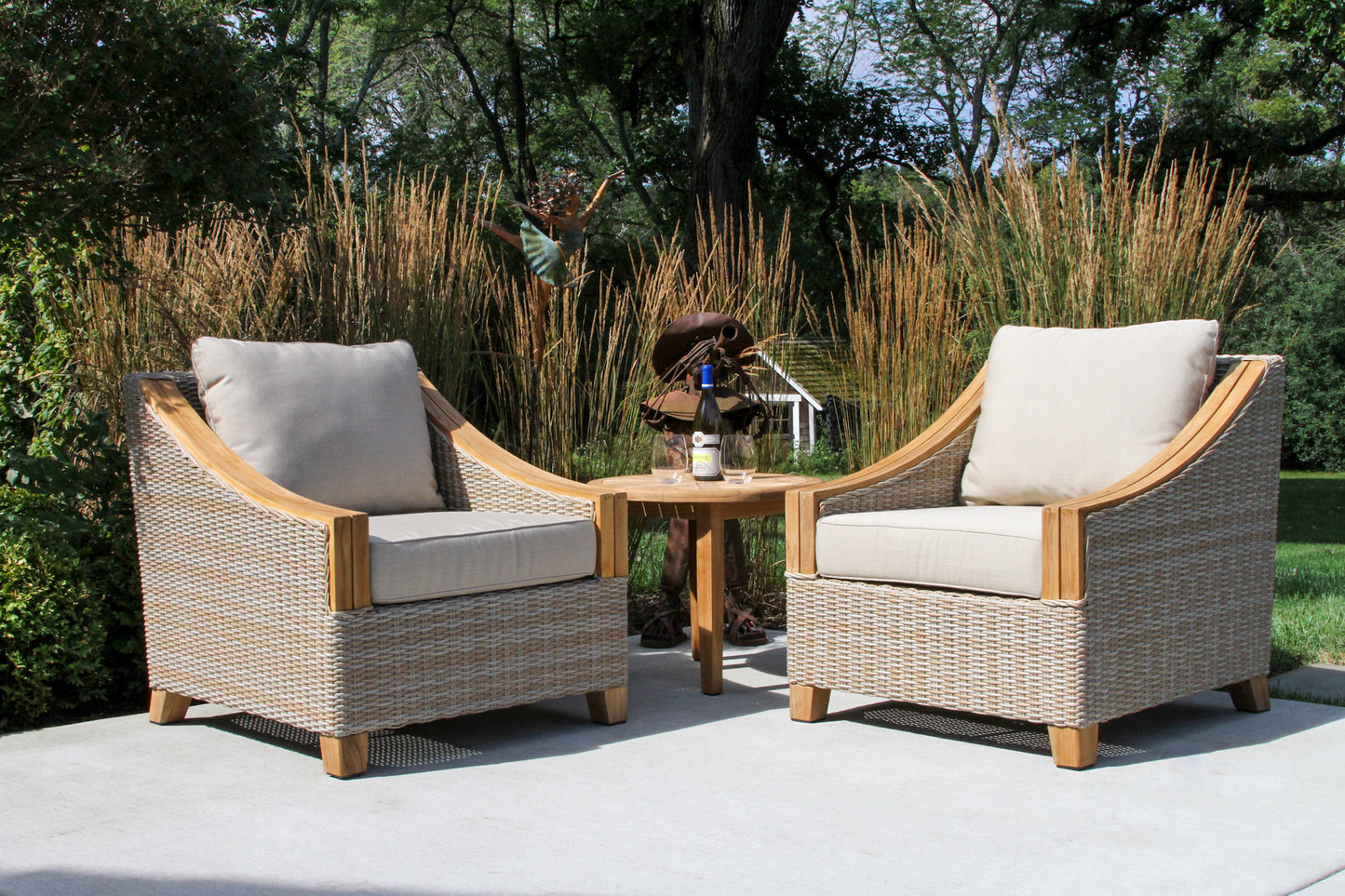Teak and Ash Outdoor Wicker Arm Chair w Sunbrella Outdoor Cushions