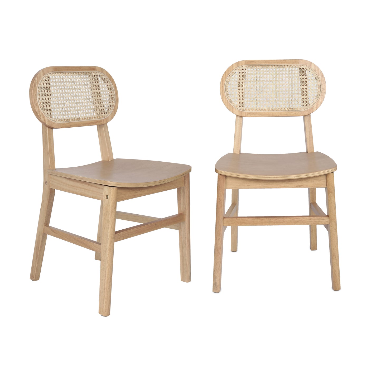 Jacob Set of 2 Commercial Cane Rattan Dining and Event Chairs with Solid Wood Frame and Seat, Natural
