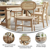 Jacob Set of 2 Commercial Cane Rattan Dining and Event Chairs with Solid Wood Frame and Seat, Natural