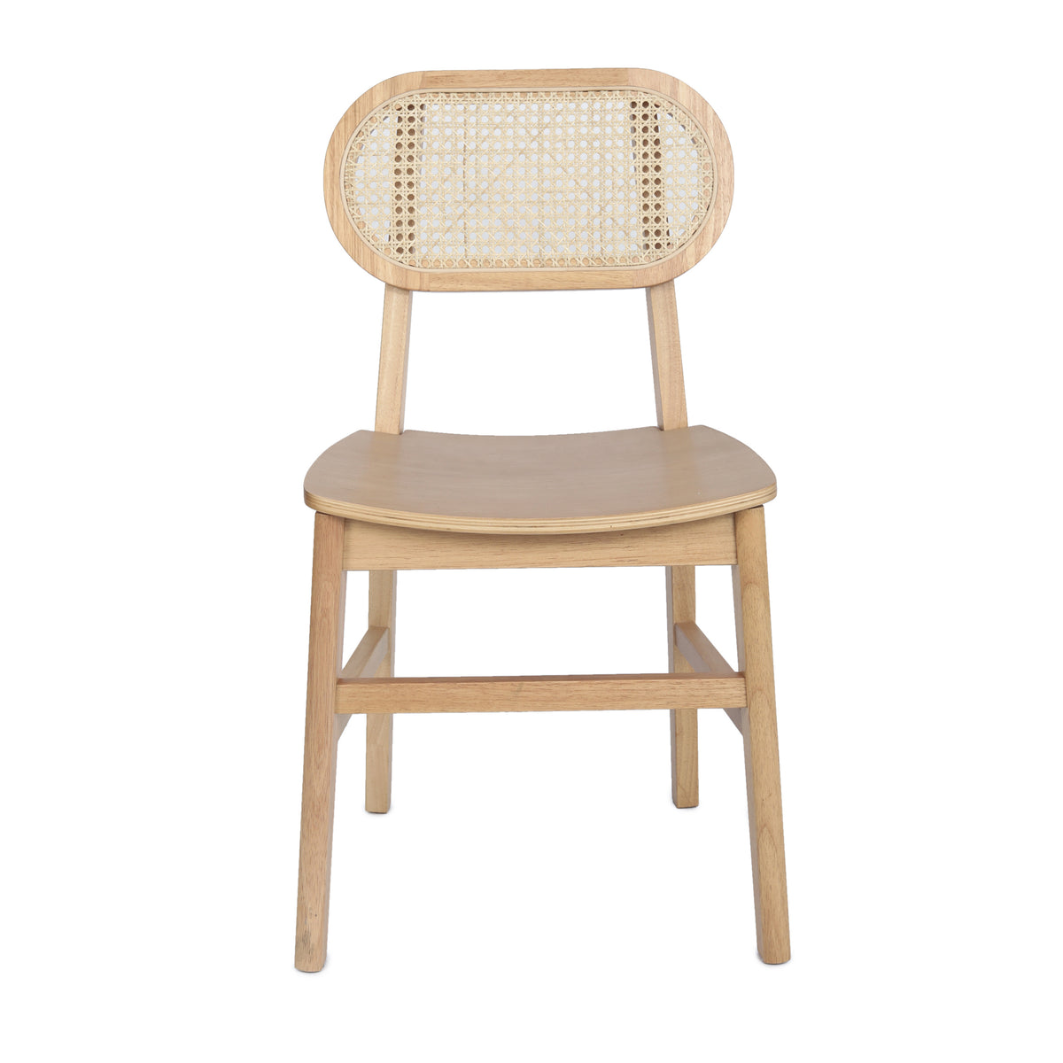Jacob Set of 2 Commercial Cane Rattan Dining and Event Chairs with Solid Wood Frame and Seat, Natural