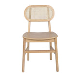 Jacob Set of 2 Commercial Cane Rattan Dining and Event Chairs with Solid Wood Frame and Seat, Natural