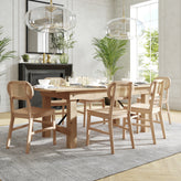 Jacob Set of 2 Commercial Cane Rattan Dining and Event Chairs with Solid Wood Frame and Seat, Natural