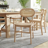 Jacob Set of 2 Commercial Cane Rattan Dining and Event Chairs with Solid Wood Frame and Seat, Natural