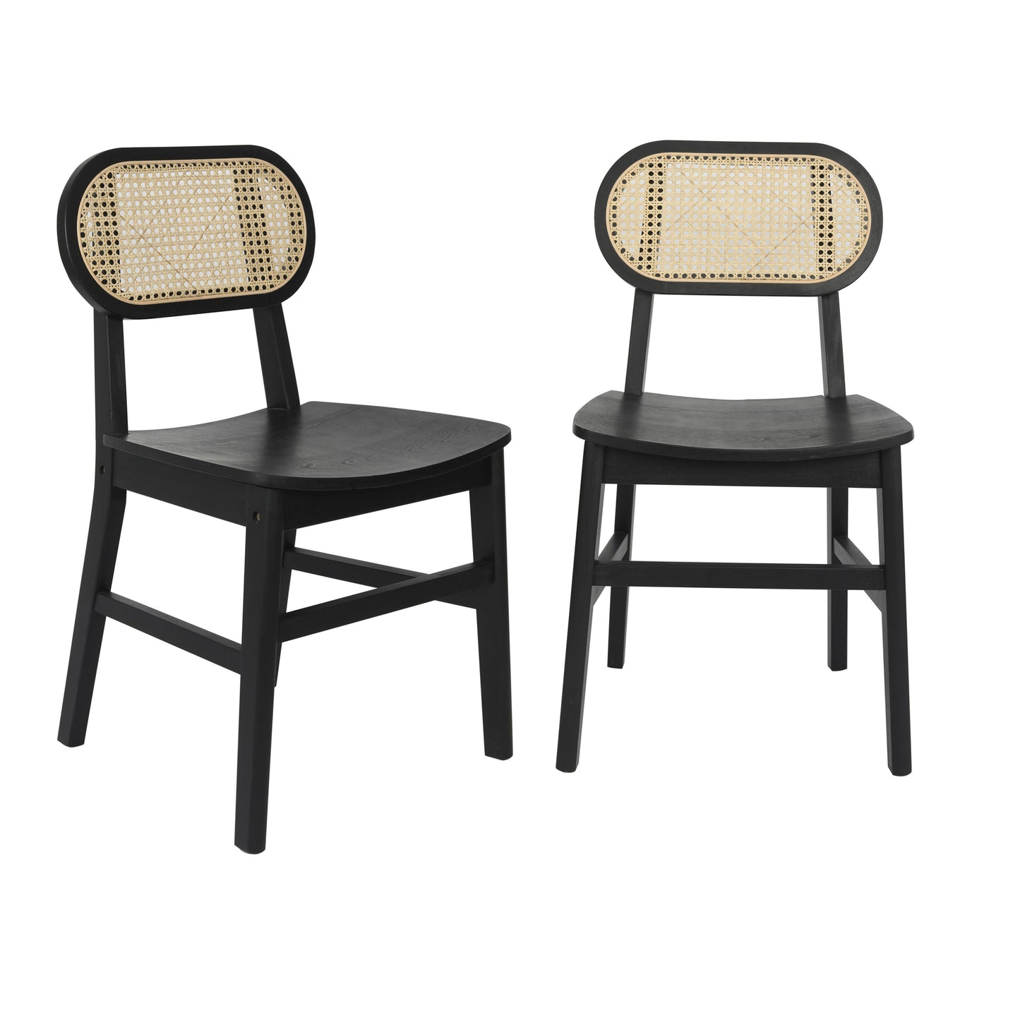Jacob Set of 2 Commercial Cane Rattan Dining and Event Chairs with Solid Wood Frame and Seat, Natural/Black